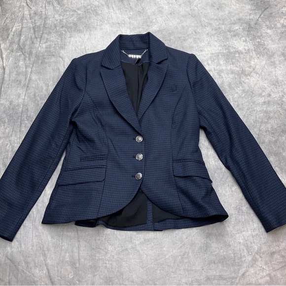White House Black Market Jackets & Blazers - White House Black Market Jacket Women 4P Blue Black Houndstooth Shield Button